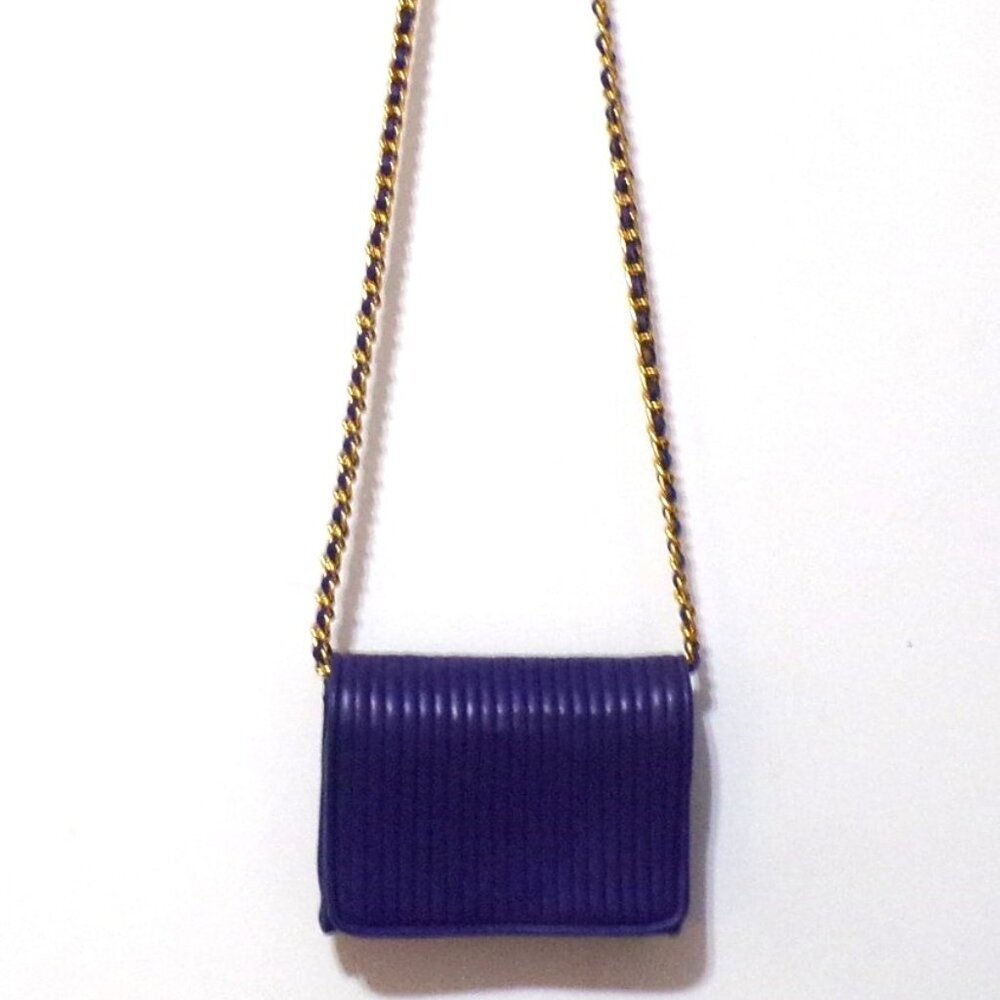 Lord & Taylor 1980"s Crossbody Chain Strap Leather Navy Blue